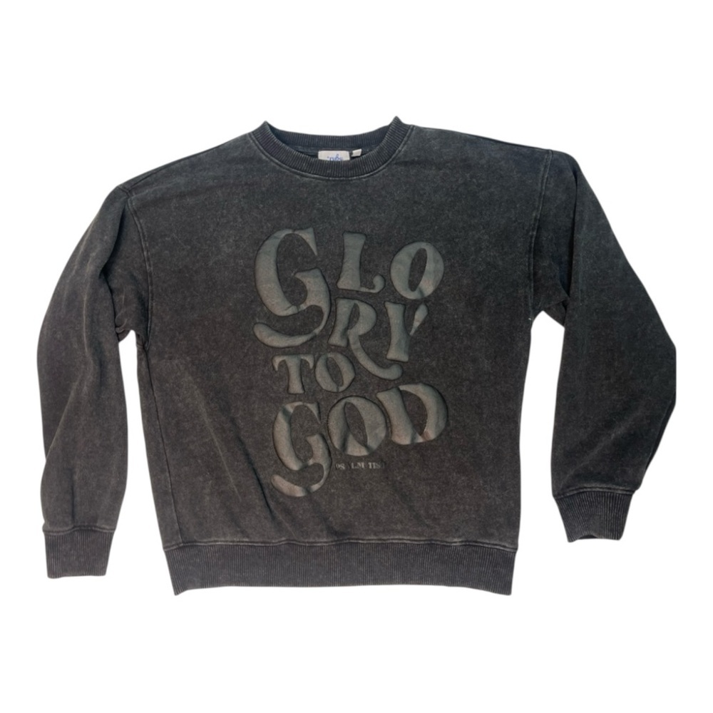 Sz large Glory Truly Madly Deeply Charcoal Crewneck Sweater